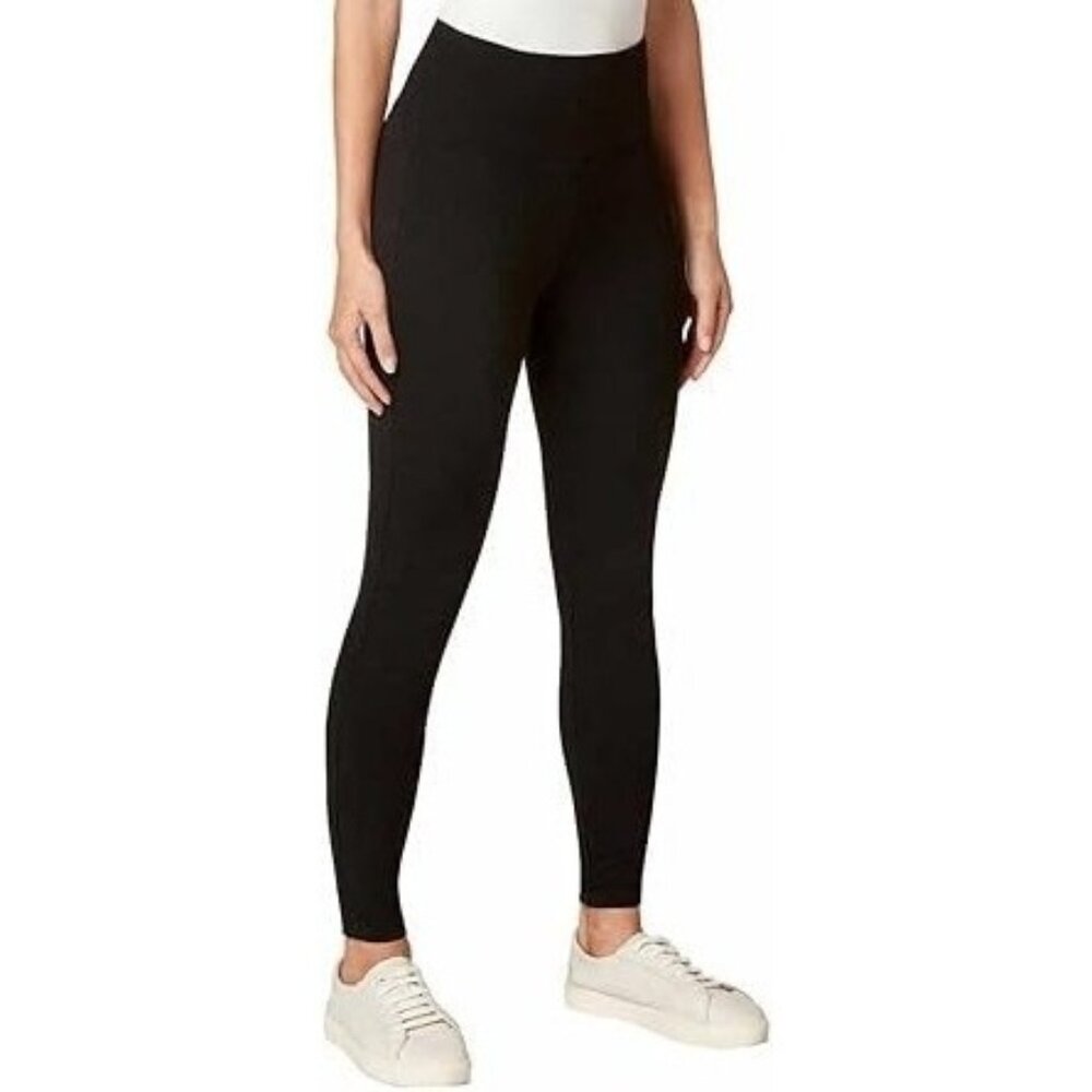 Max & Mia Womens Sm High Waist Legging Stretch Pants No-show French Terry Black